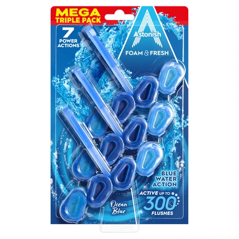 Astonish Foam & Fresh Toilet Rim Block,Ocean Blue, 3 Packs