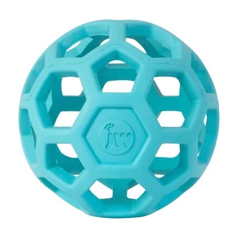 JW Hol-ee Roller Balle en caoutchouc à trous bleu - Diamètre 7,5 cm