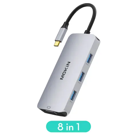 USB C to HDMI+VGA+3USB3.0+SD/TF+PD