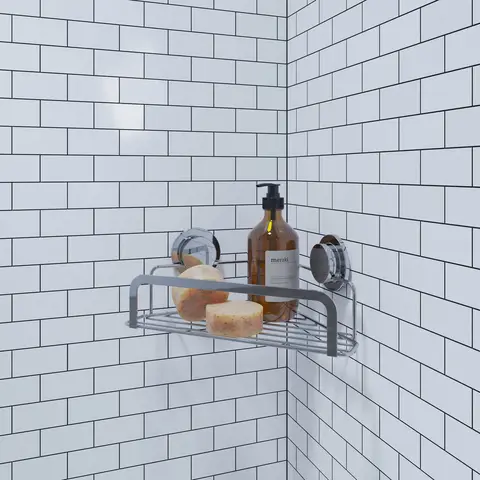 Croydex Stick 'n' Lock Corner Shower Caddy - Chrome