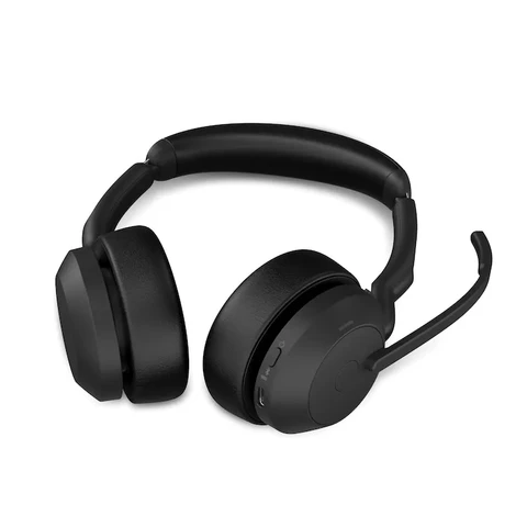Jabra Evolve2 55 kabelloses Stereo-Headset mit Air Comfort-Technologie, Geräuschunterdrückungs-Mikros und ANC – kompatibel mit UC-Plattformen wie Zoom und Google Meet – Schwarz