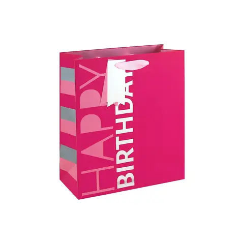 Pink Happy Birthday Gift Bag Medium 21.5 (W) x 25.3 (L) x 10.2cm (D)