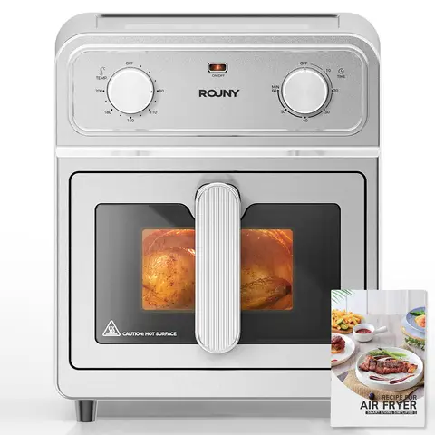 ROUNY 6,5-Liter Heißluftfritteuse mit Backfunktion, kompletter Edelstahl mit Sichtfenster, klassische Drehregler, Backen ohne Wenden, 360° Heißluft für Familienkochen, Blaze S