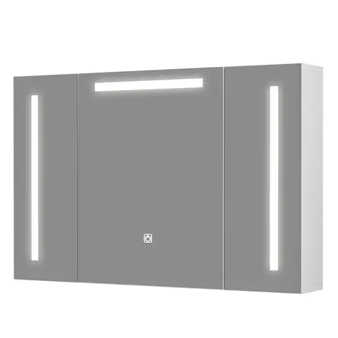 Badezimmerschrank mit Spiegel, LED-Beleuchtung und Steckdosen. Wandschrank mit 3 Spiegeltüren und verstellbarem Einlegeboden. Platzsparender Badezimmerschrank. Abmessungen: 90 x 60 x 16 cm, weiß.