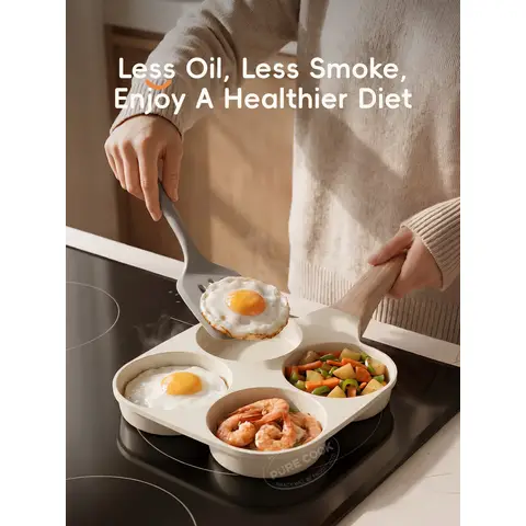 PURECOOK Marble Coated Frying Pan Series | Aluminum | Marble Coated 4-Cup Egg Frying Pan