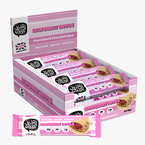 YuBi Bar Protein Nutrition Bar Protein Bars Raspberry Ripple Flavour - 12 x 35g