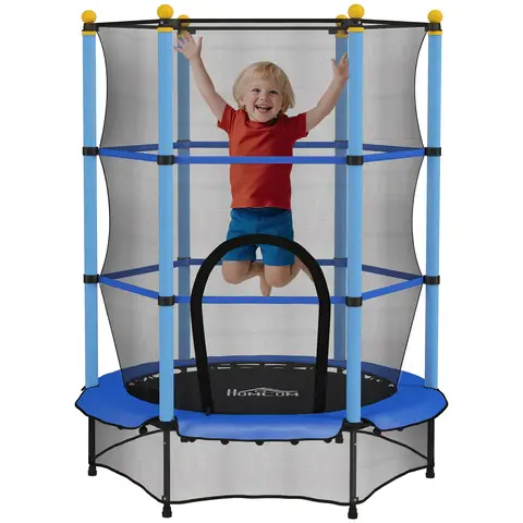 HOMCOM 55" Kids Trampoline with Enclosure Net, 4.6FT Toddler Trampoline Outdoor Indoor with Reinforced Steel Frame, for Ages 3-10 Years