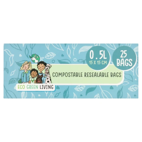 Eco Green Living Resealable Food Bags 0.5L (25 Bags) 25g