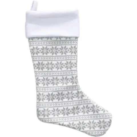 Gray Snowflake Knitted Christmas Stocking