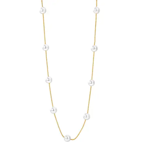 7 White Pearls Ball Chain 18K Gold Plated 42cm Necklace