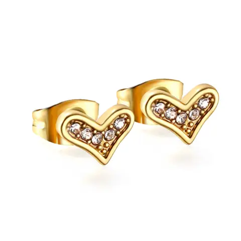 Hear Shaped and Diamonte 18K Gold Plated Stud Earrings
