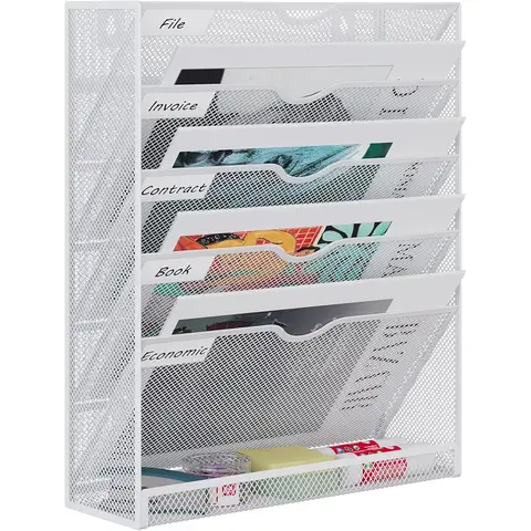 6 Tier A4 Mesh Wall File Holder, White
