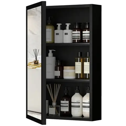 kleankin Bathroom Cabinet with Mirror, Wall Mounted Bathroom Mirror Cabinet with Storage Shelves, 40 x 12 x 60 cm, Black