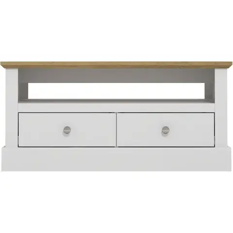 Galano Surrey 2 Drawer Coffee Table – Minimalist Rectangular Living Room Table with Storage Cabinet – Engineered Wood Construction – White/Oak