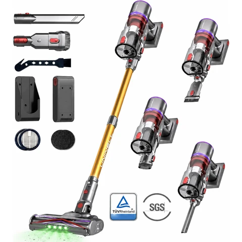 MONSGA X UNINELLHOME UV5 Kabelloser Staubsauger, 60.000 Pa Saugkraft, Extra dicke Anti-Haarverwicklungsbürste, KI-Batteriemanagement, bis zu 65 Min. Laufzeit, freistehender Stielstaubsauger mit LED-Touchdisplay für Tierhaare, Teppiche und den gesamten Haushalt