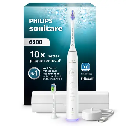 Philips Sonicare Series 6500 HX7410/02 Brosse à dents électrique - technologie sonique nouvelle génération, capteur de pression, 3 modes, 3 intensités, application Sonicare - Blanc
