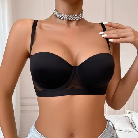 SEZZGU Women's Bra with Underwire - Comfortable Gathering Bra Black 75B