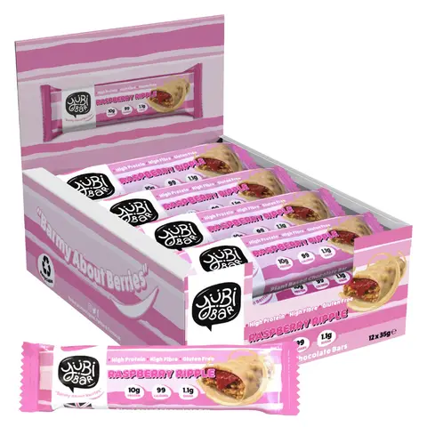YuBi Bar Protein Nutrition Bar Protein Bars Raspberry Ripple Flavour - 12 x 35g