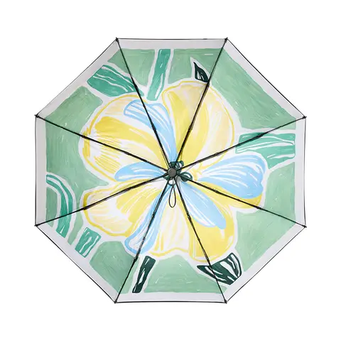 Beneunder BM398, Three-Fold Enhanced Black Coating Protection Umbrella Outdoor Windproof Waterproof, Green Flower, Couple Gift Perfect Gift