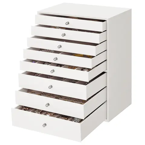 SONGMICSHOME  Jewellery Box, 8-Tier Jewellery Organiser with Drawers, Large Capacity, Jewellery Storage, Modern Style, Gift for Loved Ones, Cloud White
