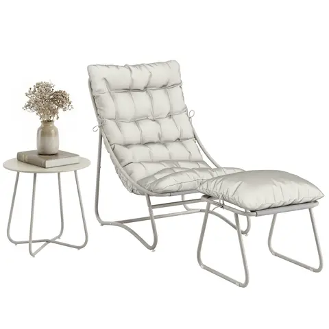 Outsunny Bistro Set for Garden, 3 Piece Outdoor Table and Chair Set with Footstool and Removable Cushions, Comfy Balcony Furniture for Indoor, Outdoor, Patio, Light Grey