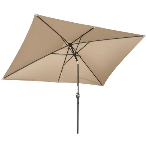 Outsunny 3x2m Garden Parasol Umbrella with Aluminium Pole, Tilt and Crank, Rectangular Outdoor Table Parasol Sun Shade for Patio, Khaki