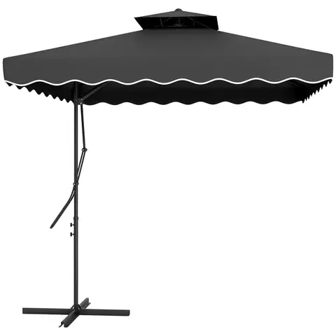 Outsunny 2.5m Cantilever Parasol with Easy Lever, Square Double Top Garden Parasol Umbrella with Ruffles and Cross Base, Over