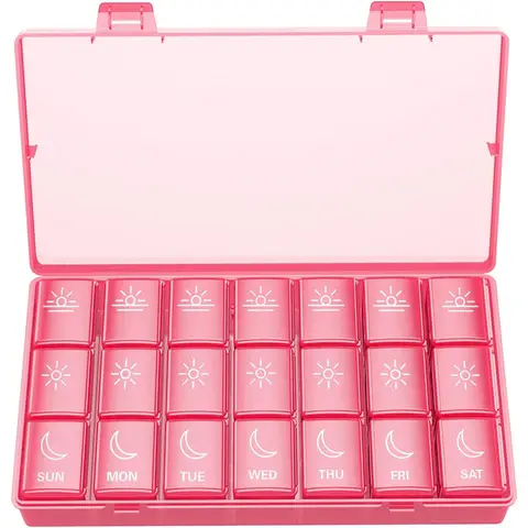 VVM  3X A Day Weekly Pill Organizer, 7-Day Medicine Pill Organizer, 3 Times a Day, Travel Pill Case Container for Vitamins, Supplements, Red