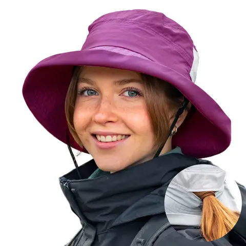 TOP-EX  Women’s Wide Brim Bucket Sun Hat with Ponytail Hole Summer Packable Sunhat for Travel Beach Outdoor Purple