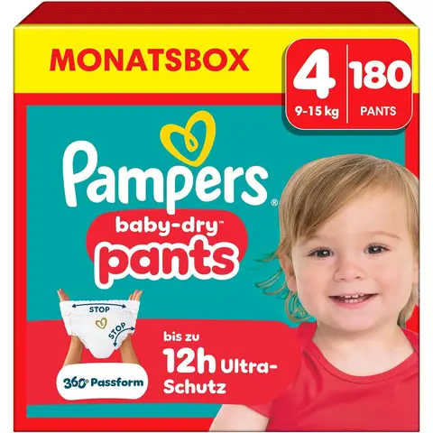 Pampers Baby Dry Pants Größe 4 Maxi 9-15kg Monatsbox 180 Stück