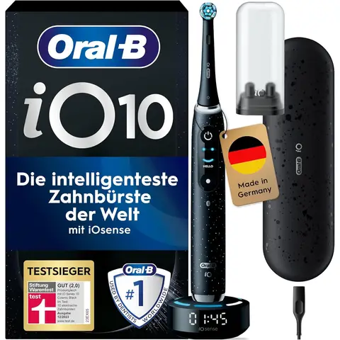 Oral-B iO Series 10 Luxe Edition Elektrische Zahnbürste/Electric Toothbrush, Magnet-Technologie, 7 Putzmodi für Zahnpflege, iOSense, Farbdisplay, Lade-Reise-Etui, Designed by Braun, Schwarz