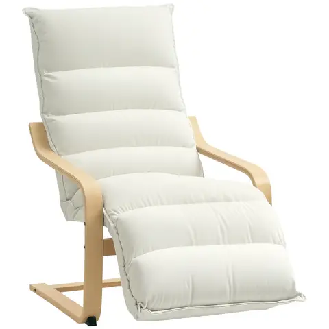 HOMCOM Armchair with Adjustable Footrest, Velvet Upholstered Accent Chair, Modern Poang Chair Cream White