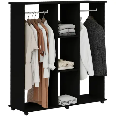 HOMCOM Armoire Penderie Meuble de Rangement Mobile 6 Roulettes 120L x 40l x 128H cm en Bois Noir