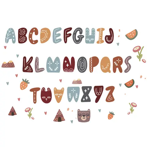 Multi-colored cartoon letter wall stickers, peelable and removable decorative wall stickers, suitable for decorating living rooms, nurseries, and children's rooms,brown