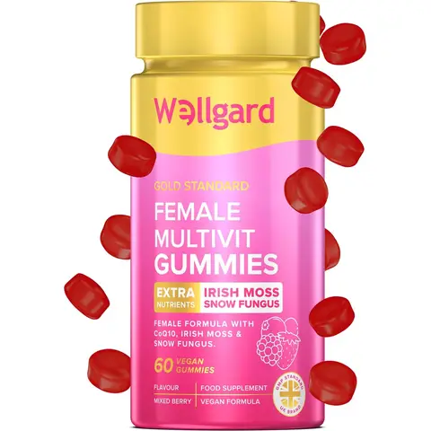 Wellgard Female Multivitamin Vegan Daily Wellness Support Gummies Mixed Berry Flavour - 60 Gummies