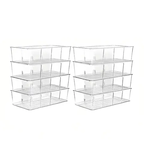 JORDAN&JUDY Compartment Storage Box, PET Material, Transparent, Desktop Organizer for Snacks, Coffee, Tea Bags, 26.5*15.3*8.9cm, 8-Pack