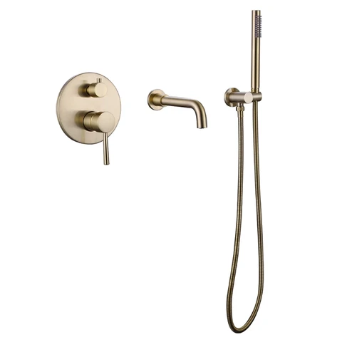Homary Stev Single Lever Handle Wall-Mount Swivel Bath Filler Mixer Tap with Handshower Brass