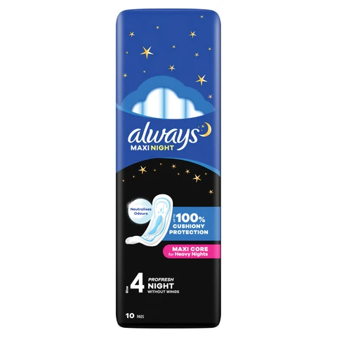 Always Maxi Profresh Night Sanitary Towels (Size 4) 10 Pads