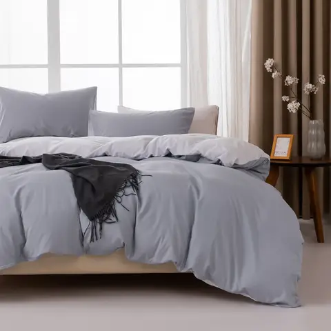 Housse de couette MENDALE - Ensemble de literie de qualité supérieure - Housse de couette 200*220 cm avec taie d'oreiller 80*80 cm - Microfibre douce brossée - Gris foncé et gris clair