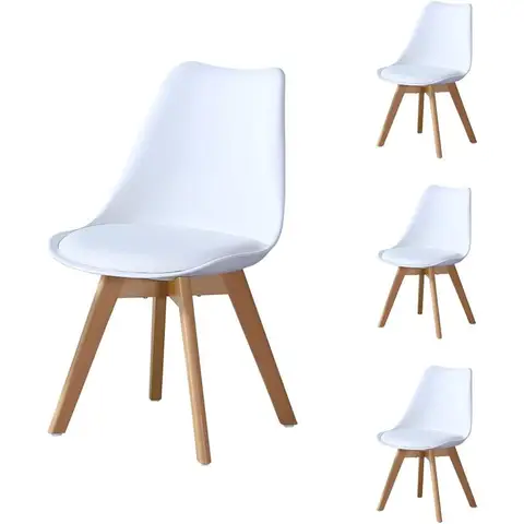 CLIPOP White Dining Chairs Set of 4 Upholstered Kitchen Chair with Wooden Legs and Soft PU Seat, Retro Lounge Corner Chair for Office Lounge Kitchen Furniture 040WH-D White 54*48*83 cm