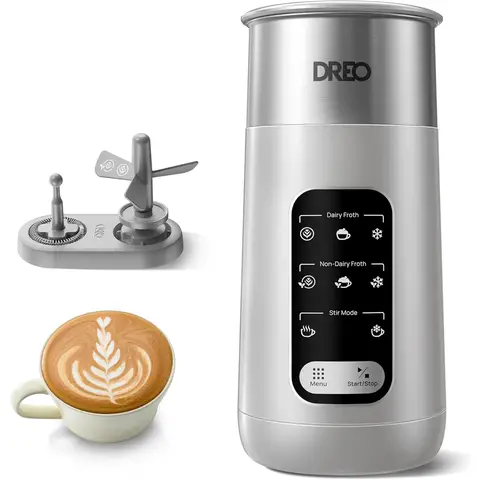 DREO 8-in-1 Milchaufschäumer, elektrischer Edelstahl-Milchaufschäumer für Latte Art-Mikroschaum und Kaffee, 9 oz/270 ml Warm- und Kaltschäumfunktion, automatische Aufschäumer, LED-Anzeige, Perlweiß