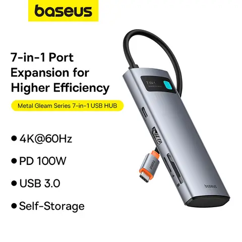 Baseus 7-Port-HUB, Grau (Typ-C auf HDMI4K@60Hz*1+USB3.0*3+PD*1+SD/TF*1)