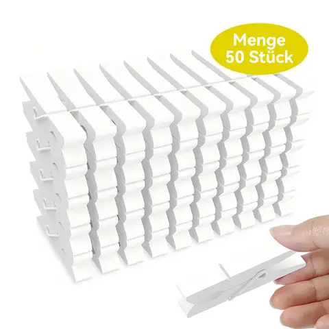 JORDAN&JUDY Wooden Clothespins / Photo Clips, 50-Pack, Drying Clips, Windproof, White,