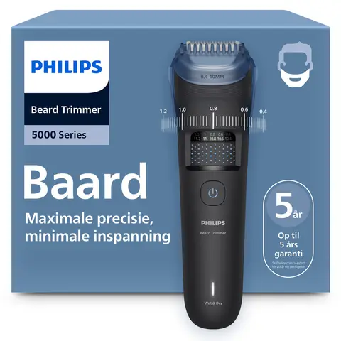 Philips Series 5000 Baardtrimmer mannen - 2 Trimkammen - Dockingstation- Waterproof - Haaropvangsysteem  - Zwart -  BT5780/15