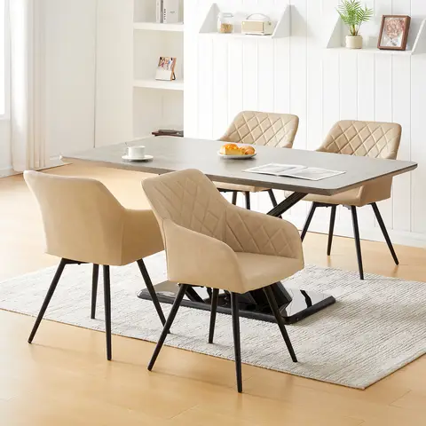 CLIPOP Faux Leather Dining Chairs, Set of 2, 360 °Swivel Upholstered Kitchen Chairs Armchair with Backrest and Metal Legs for Home Office Bedroom Living Room Lounge 0588 cream 54.5*60*84 cm