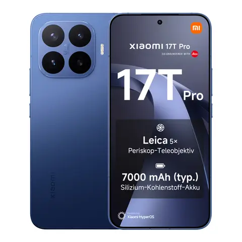 【100 € Rabatt, Endpreis 899,90 €】 Xiaomi 17T Pro Dunkelblau 12 GB RAM 512 GB Speicher, 100 W Kabelgebundene Ladung, Silizium-Kohlenstoff-Lithium-Ionen-Akku 7000 mAh, Android 16, HyperOS 3 Original Mit Offizieller Garantie