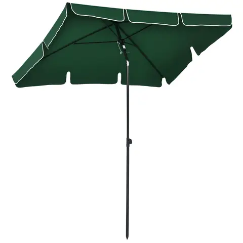 Outsunny 2 x 1.3m Garden Parasol Umbrella, Outdoor Market Table Umbrella with Ruffles & Aluminium Pole, Rectangular Tilting Parasol Sun Shade Canopy, Green