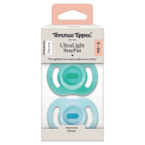 Tommee Tippee Ultra-Light Stayput Soother 0-6 Months 2 Pack (Assorted)