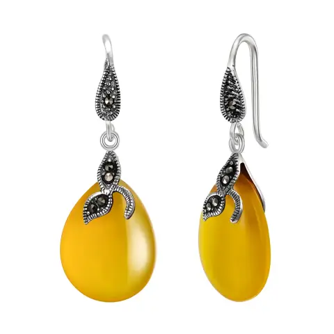 Ever Faith Women's 925 Sterling Silver Crystal Art Deco Leaf Teardrop Hook Earrings Natural Chalcedony
