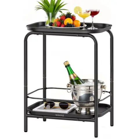 VASAGLE End Table, 2-Tier, 40x30x56cm, Ink Black
